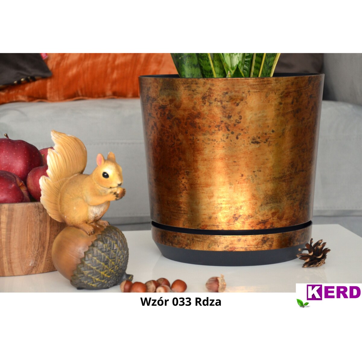 32 cm wzór RDZA Doniczka z podstawką efekt postarzanego metalu industrialna rustykalna loft duża donica szeroka