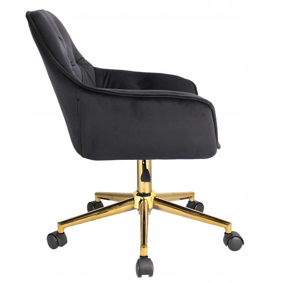 Fotel obrotowy welurowy LARGO czarny na złotej stopie