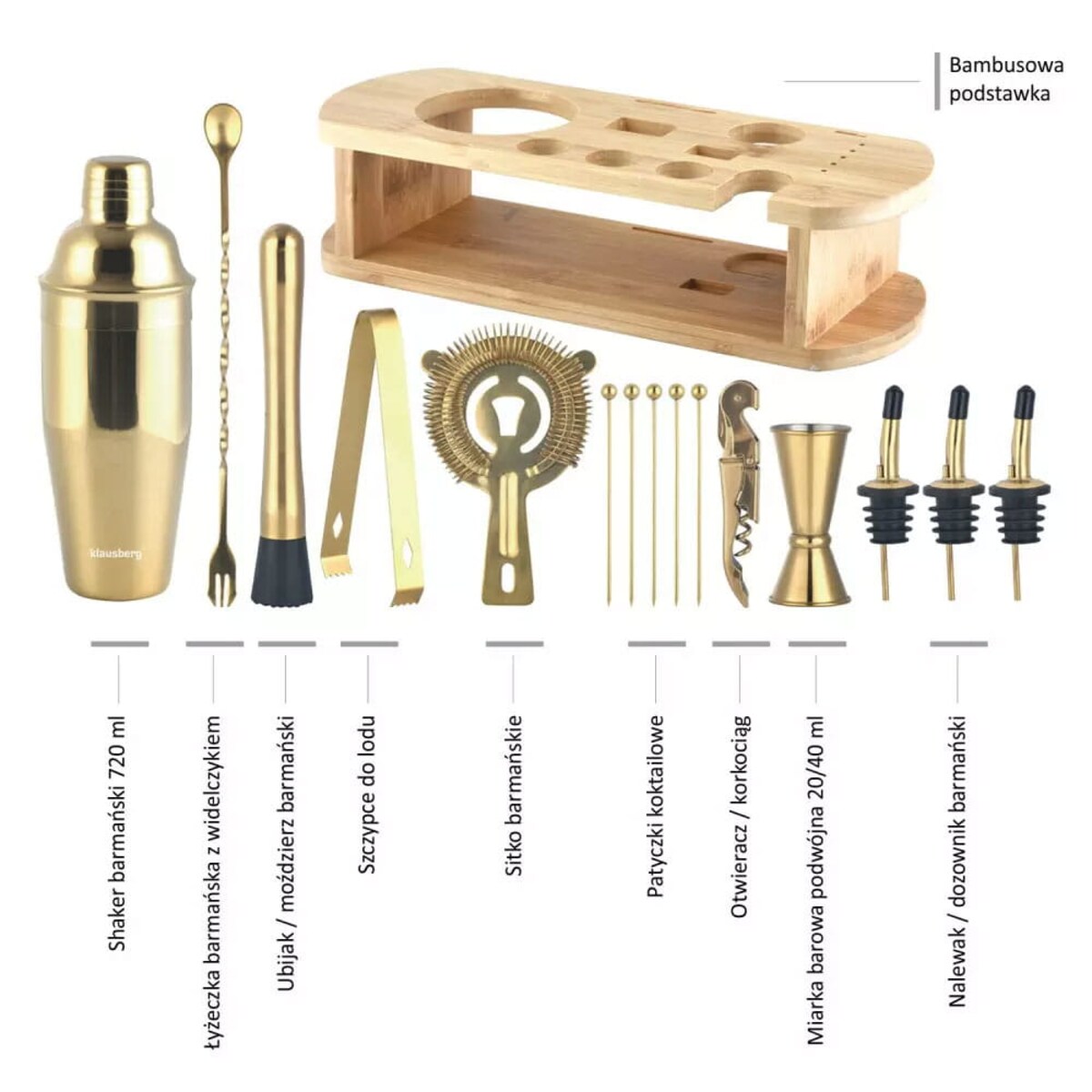 Zestaw barmański 16 elementów Shaker KLAUSBERG złoty