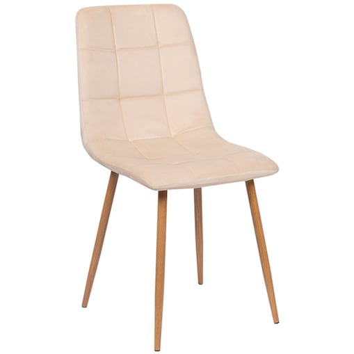 Krzesło tapicerowane do salonu beżowe welurowe pikowane