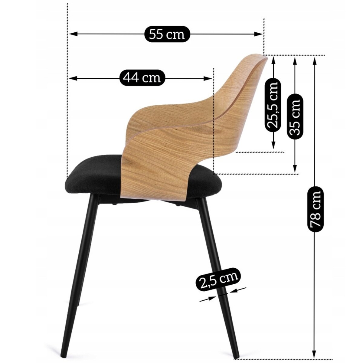 Krzesło Tapicerowane Drewniane Loft Gięte Drewno Do Salonu Jadalni Dąb ORBI