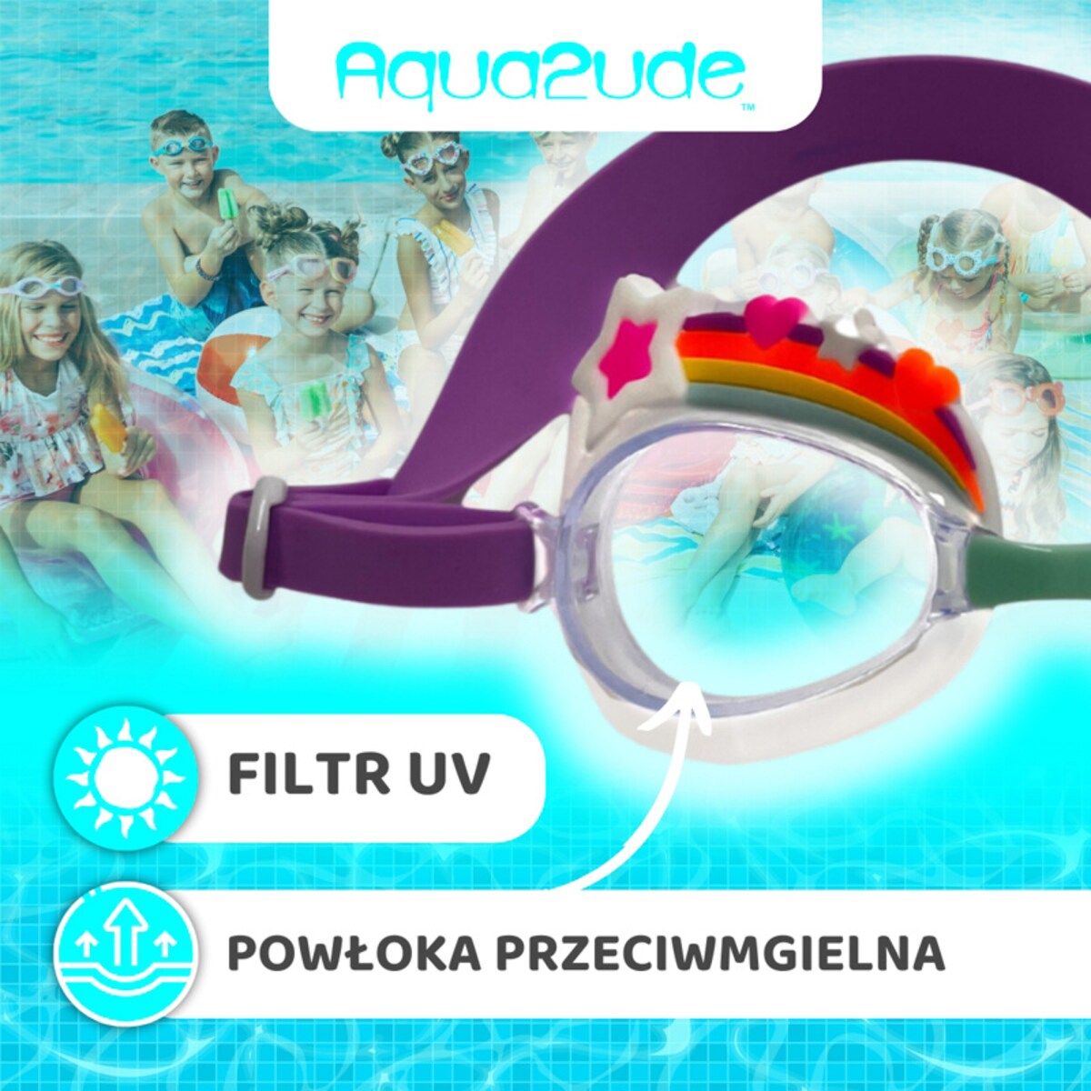 Okulary do pływania dla dzieci na basen Tęcza z gwiazdkami 3+ Aqua2ude