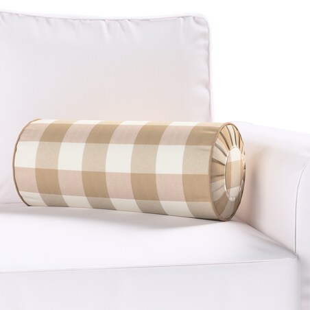 Poduszka wałek z zakładkami, beżowo-biała krata (5,5x5,5cm), Ø20 x 50 cm, Quadro