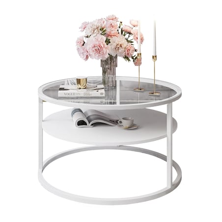 Stolik kawowy CIRI z półką biały przeźroczyste szkło