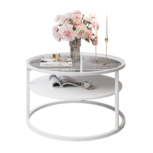 Stolik kawowy CIRI z półką biały przeźroczyste szkło