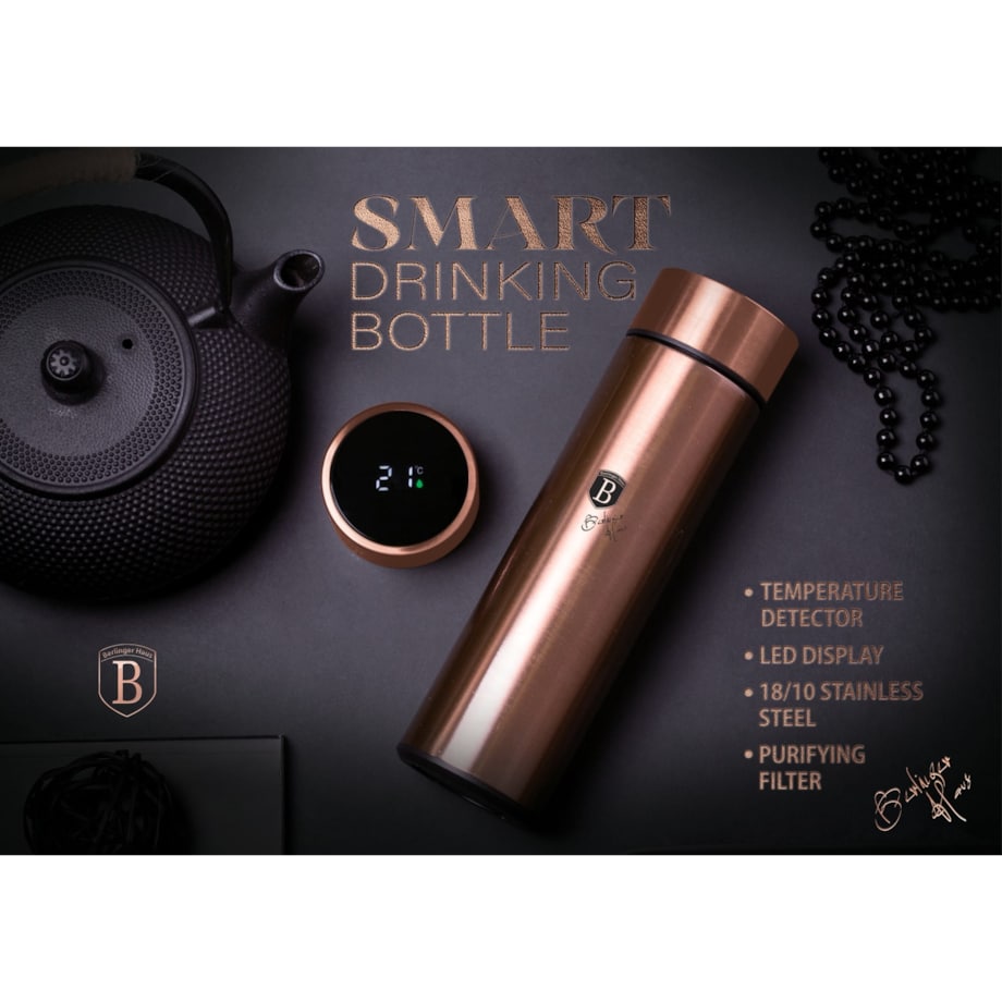 Inteligentny termos stalowy 0.45L z wskaźnikiem temperatury LED BERLINGER HAUS Rose Gold