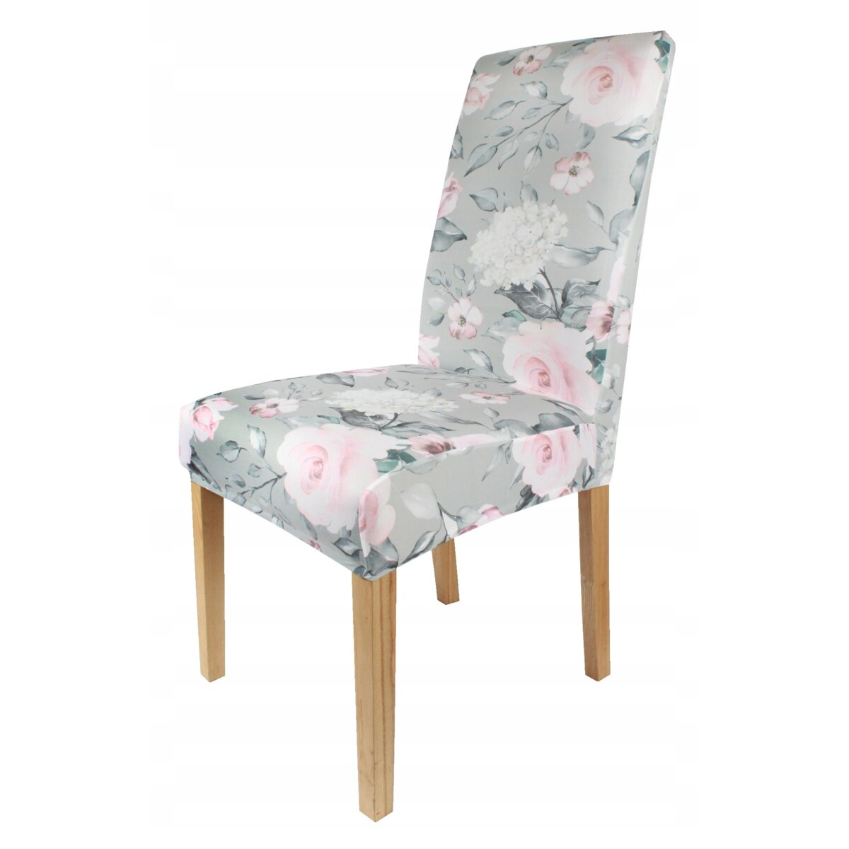 POKROWIEC NA KRZESŁO SZARY KWIATY RÓŻE WZORY ELASTYCZNY [21CU]