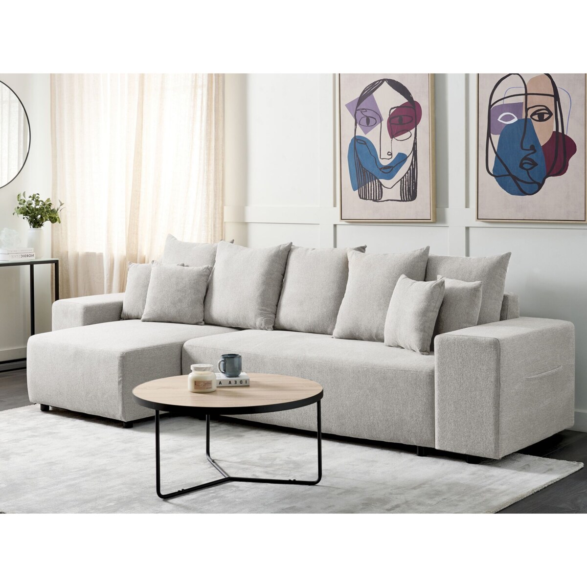 Narożnik prawostronny rozkładany z pojemnikiem jasnoszary LUSPA