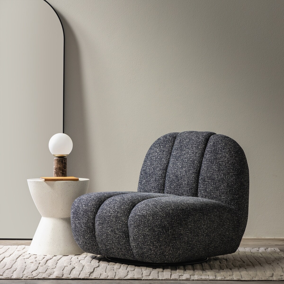 Fotel obrotowy ciemnoszary melanż bouclé Bulk