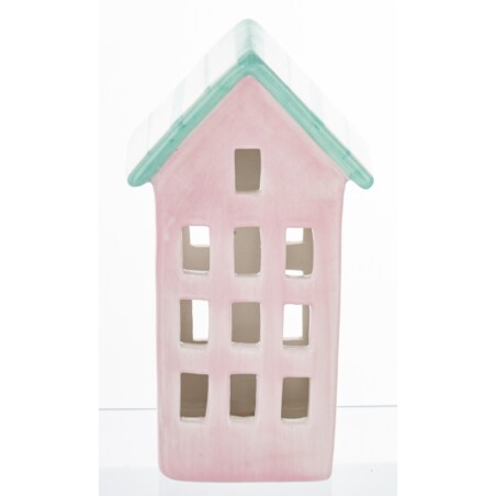 Ceramiczny domek 17x9x5 cm GILLI różowy z niebieskim dachem