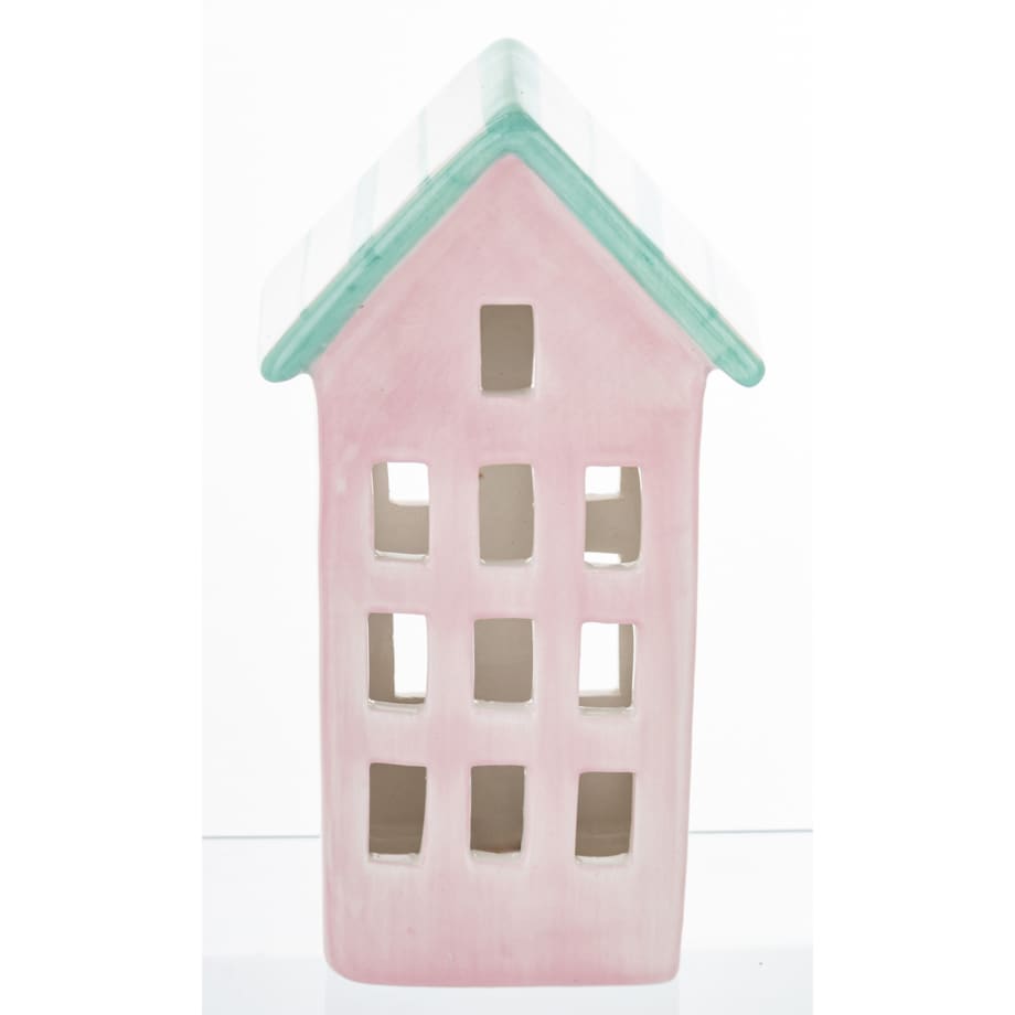 Ceramiczny domek 17x9x5 cm GILLI różowy z niebieskim dachem
