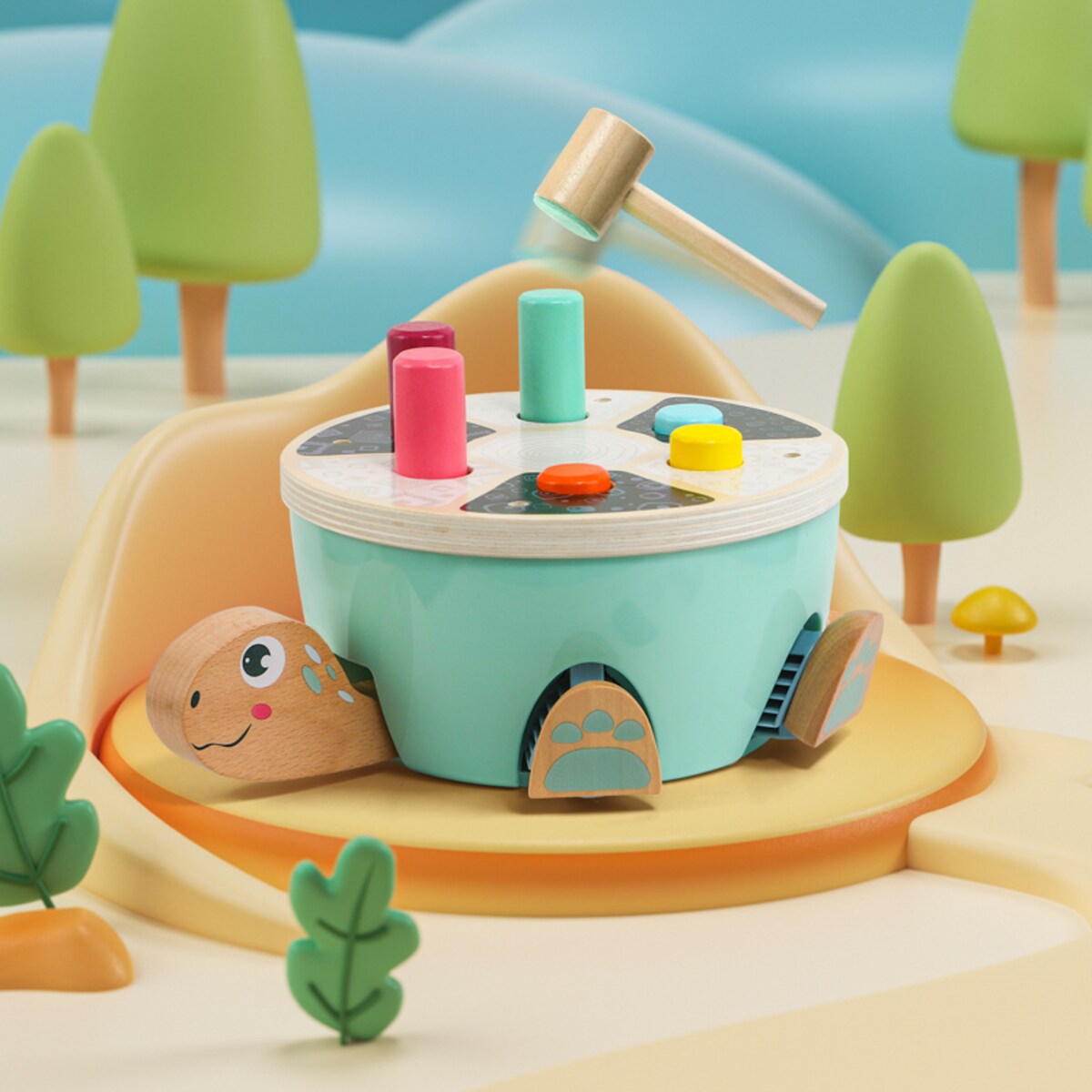 Żółw wbijanka z młoteczkiem dla dzieci – drewniana zabawka motoryczna dla dzieci 18 mies.+ Top Bright