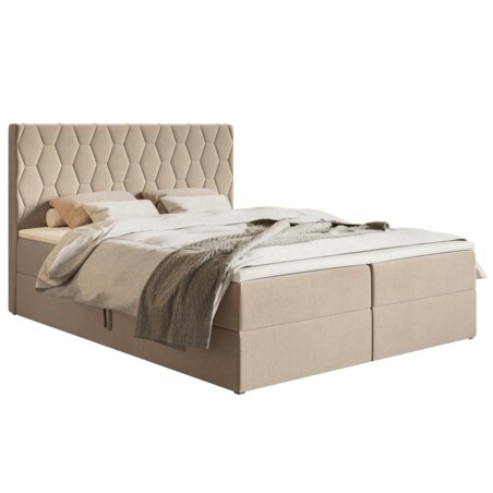 Łóżko kontynentalne G2 do sypialni 180x200 z pojemnikiem i materacem-beżowe