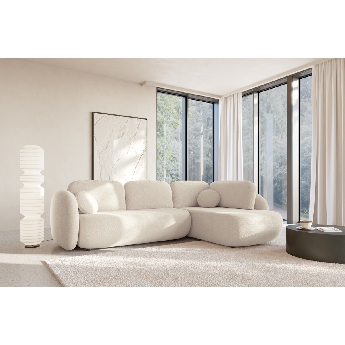 Nowoczesny Narożnik rozkładany OLIVIO II, prawy, śmietankowy