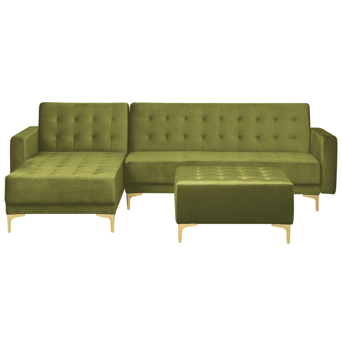 Sofa narożna z otomaną ABERDEEN Zielony Welur Prawostronny