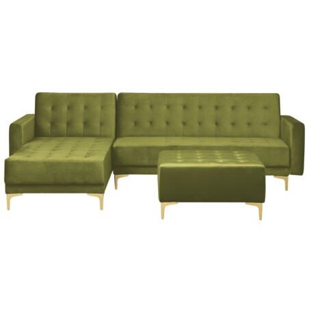 Sofa narożna z otomaną ABERDEEN Zielony Welur Prawostronny