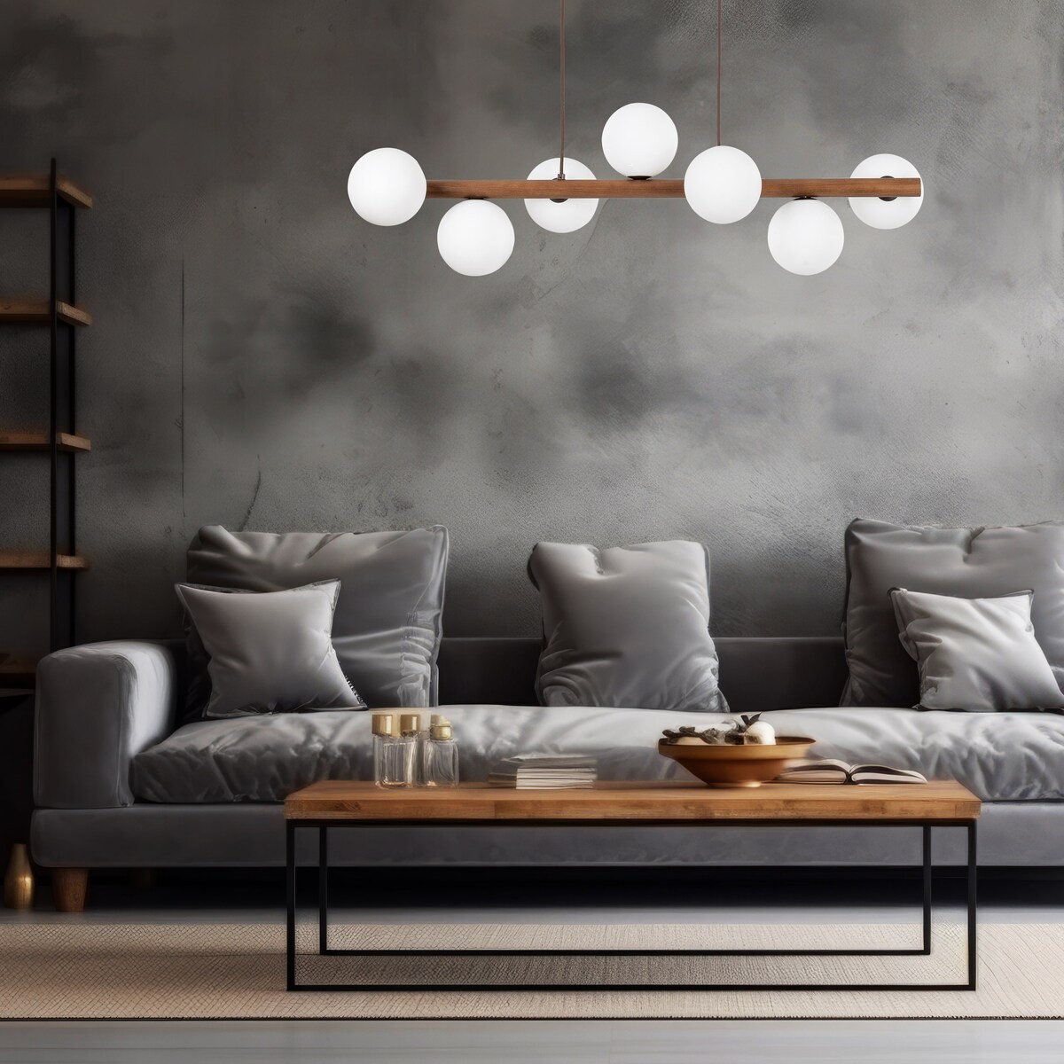 Lampa wisząca TK Lighting ESTERA WOOD Orzech 7xG9 biała, regulowana wysokość, nowoczesna nad stół i wyspę