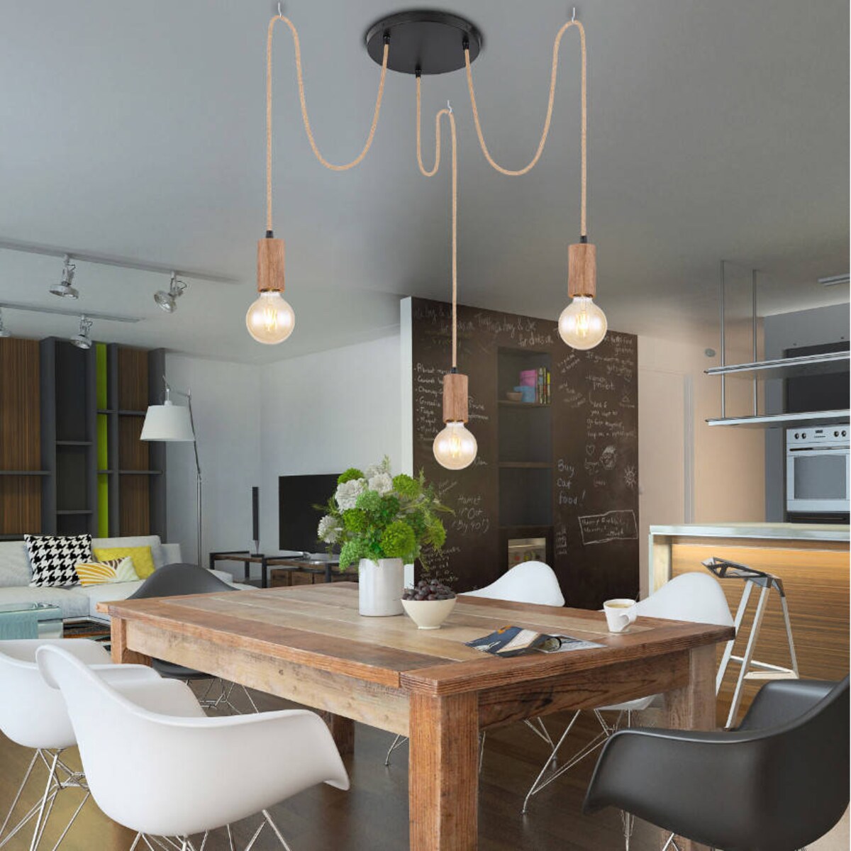 Wisząca LAMPA skandynawska FRIDA 69069-3H Globo metalowa OPRAWA pająk ZWIS hygge brązowy czarny