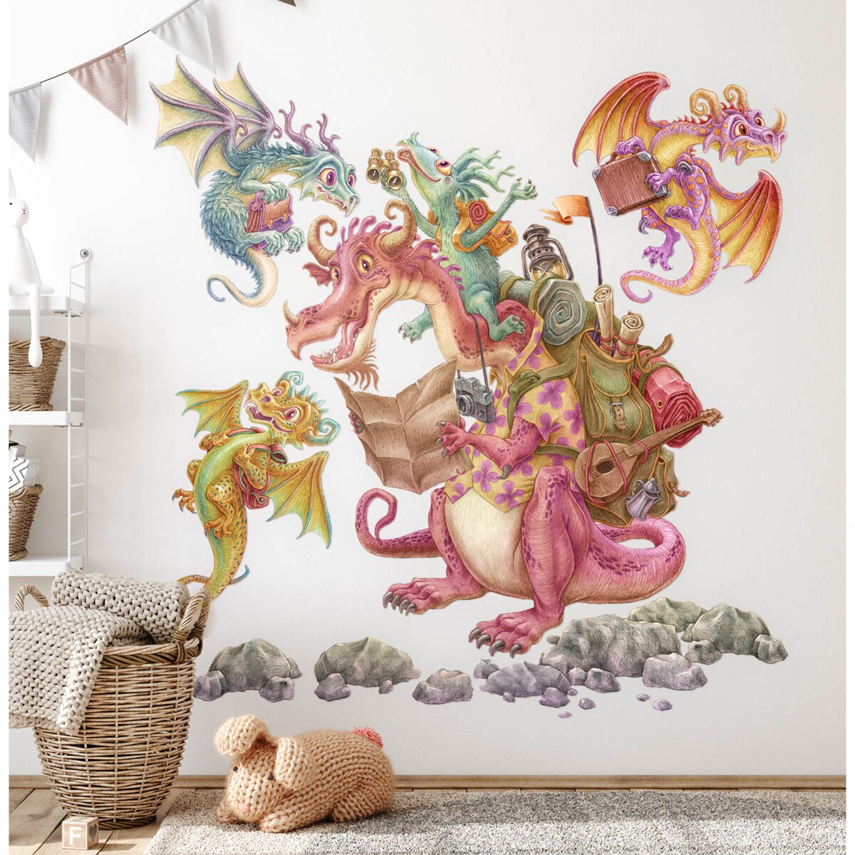 Zestaw naklejek na ścianę, Smoki bajkowa rodzina, 80cm