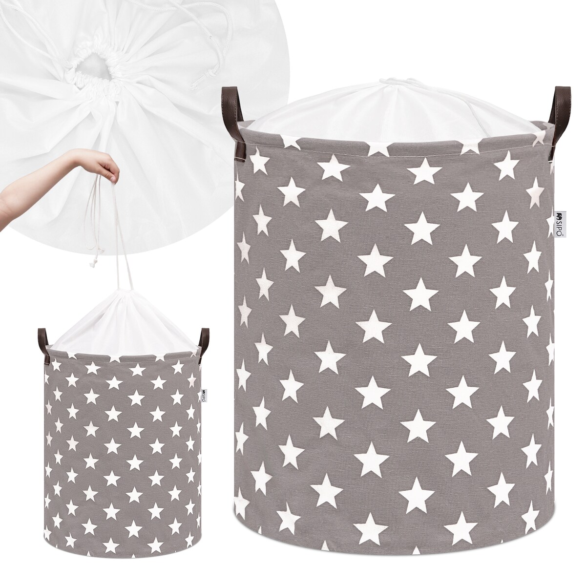 bawełniany kosz na zabawki sipo, zamykany na ściągacz, gwiazdy, xl