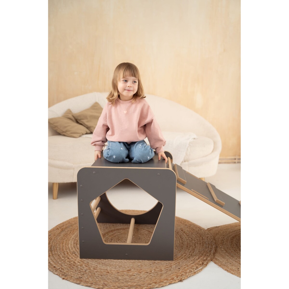 Kostka Wielozadaniowa + MAŁA zjeżdżalnia DRABINKA - szara