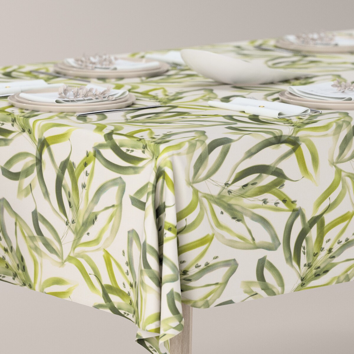 Obrus prostokątny 130 x 130 cm biało-zielony