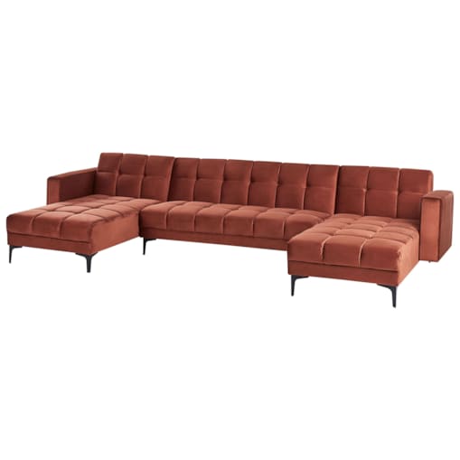 Sofa w kształcie U ALNES Jasnoczerwony Welur Symetryczny