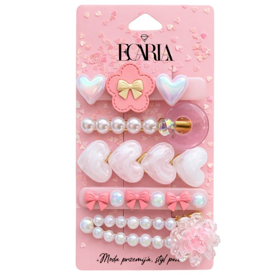 Zestaw pakiet 5w1 spinek wsuwek do włosów, białe, kokardki róż SP455