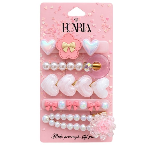 Zestaw pakiet 5w1 spinek wsuwek do włosów, białe, kokardki róż SP455