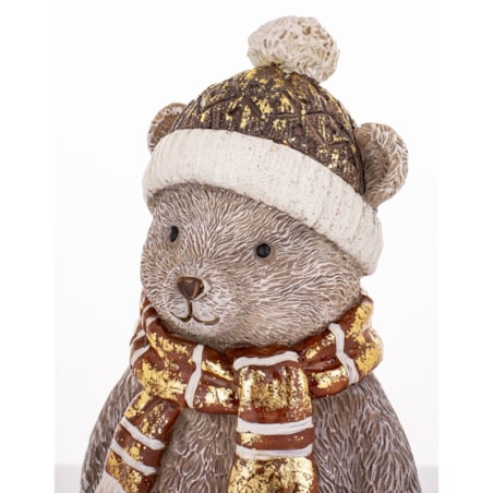 Figurka świąteczna - szary Miś w czapce i szaliku 17x8x7,5 cm CAPELLO