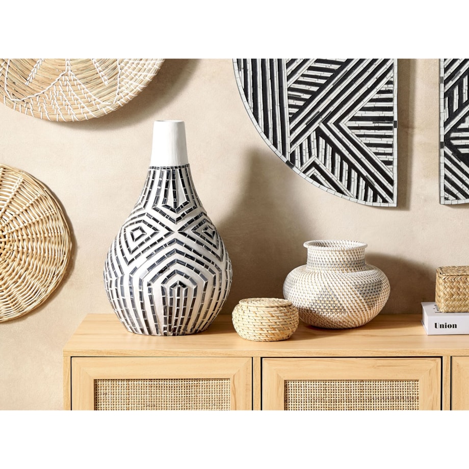 Wazon dekoracyjny z terakoty 50 cm czarno-biały OMBILIN