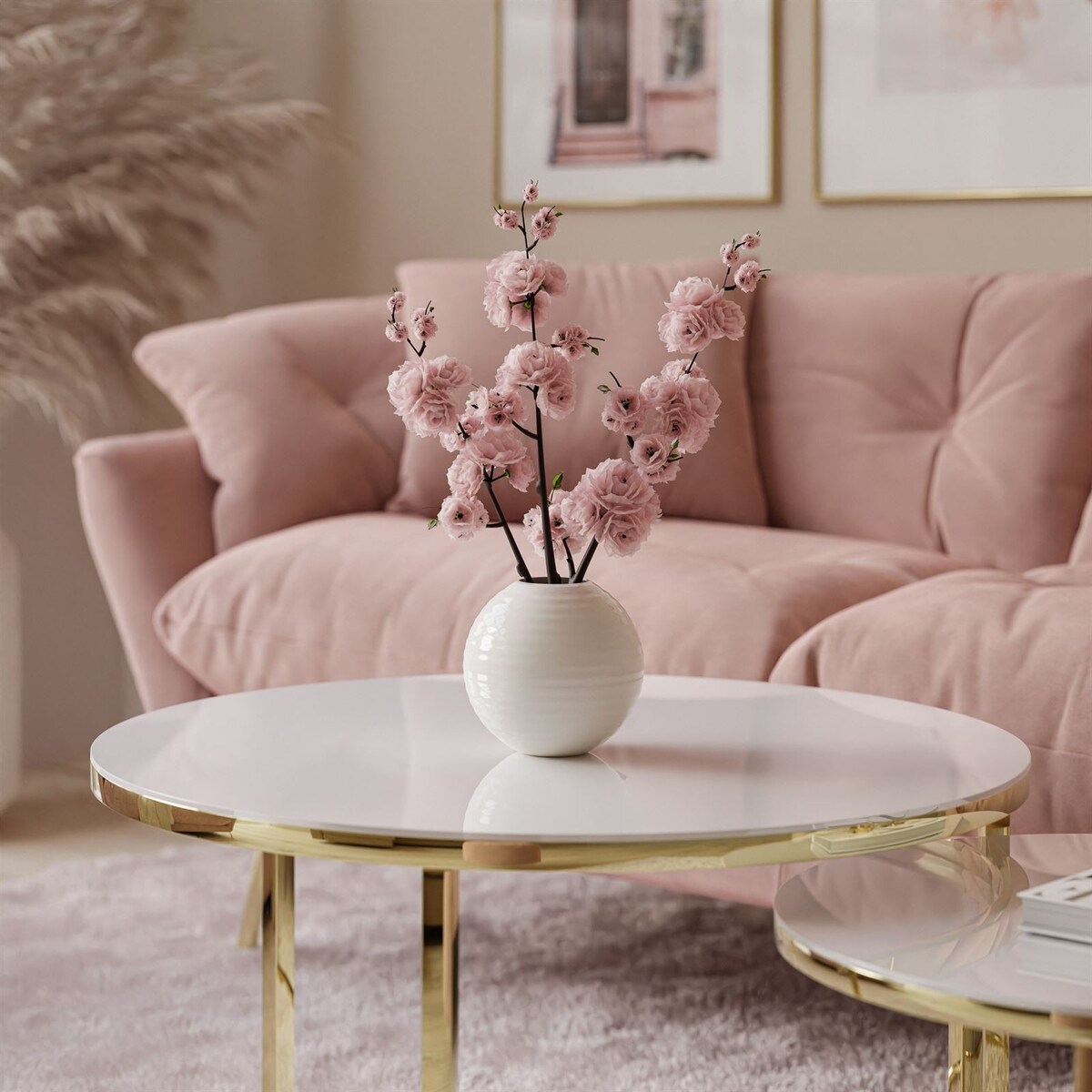 Okrągła ława CIRI 2w1 złoty chrom białe szkło