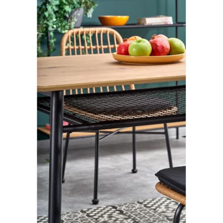 STÓŁ OWALNY Sonic dąb złoty CZARNE STALOWE NOGI rattan