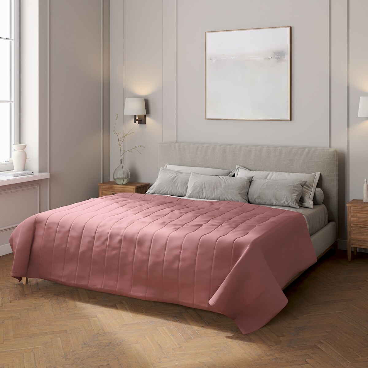 Narzuta pikowana w pasy 260x210 zgaszony róż