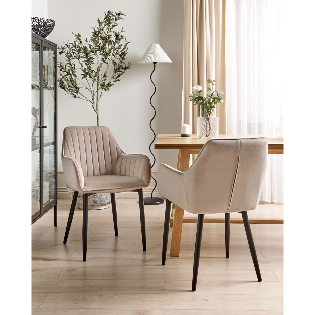 Krzesło do jadalni Zestaw 2 Welur Beżowoszary WELLSTON