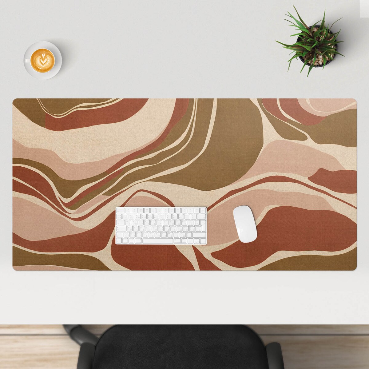 Beżowa mata na biurko Abstrakcyjne fale, 120x60 cm