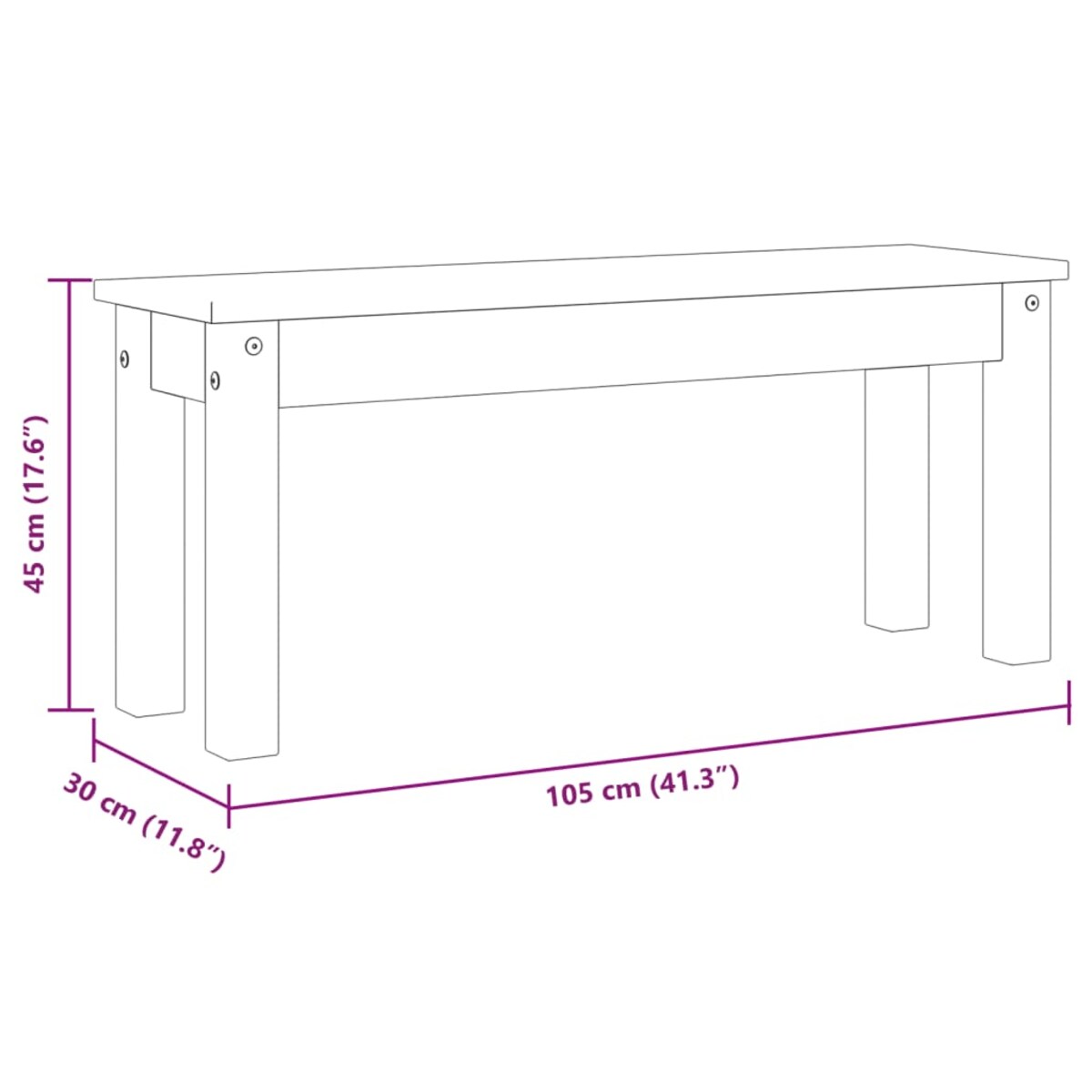 vidaXL Ławka stołowa Panama, biała, 105x30x45 cm, lite drewno sosnowe