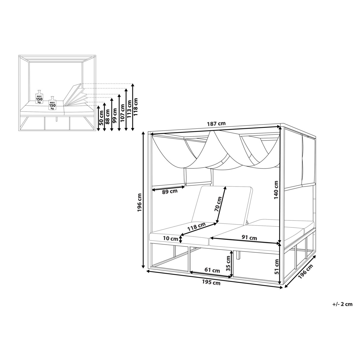 Łóżko ogrodowe z baldachimem biało-szare PALLANZA