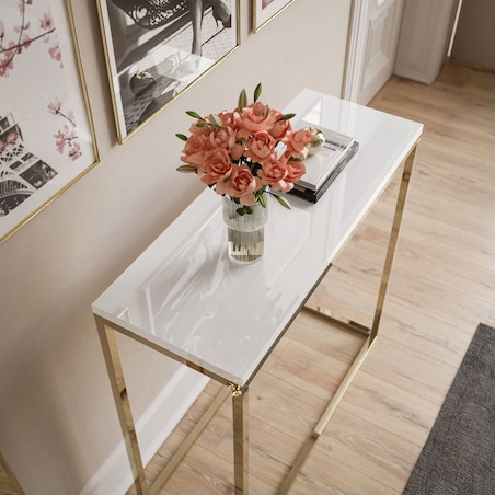 Konsola MODERN ZŁOTY CHROM 100cm, złoty chrom / biały połysk