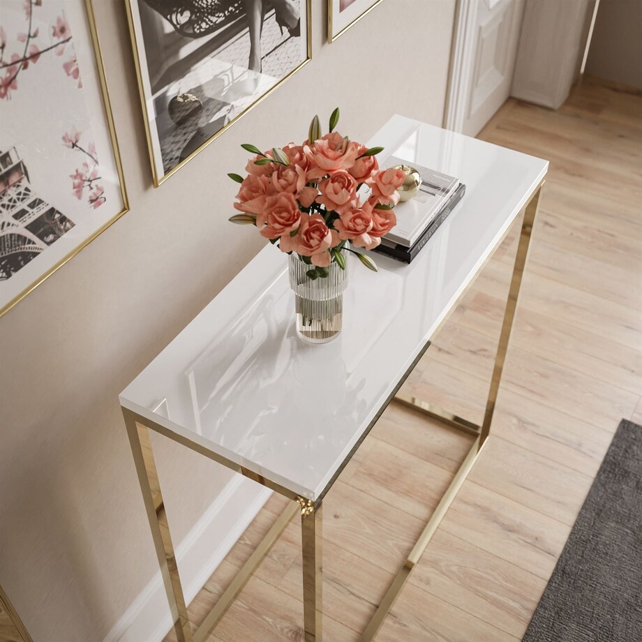 Konsola MODERN ZŁOTY CHROM 100cm, złoty chrom / biały połysk