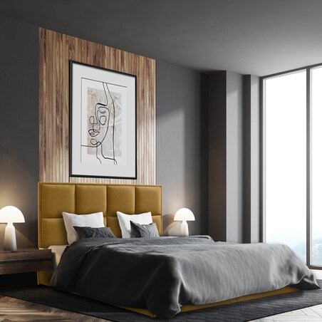 Łóżko tapicerowane ARCHIE 140x200 z pojemnikiem, Miodowy, tkanina Megan 356