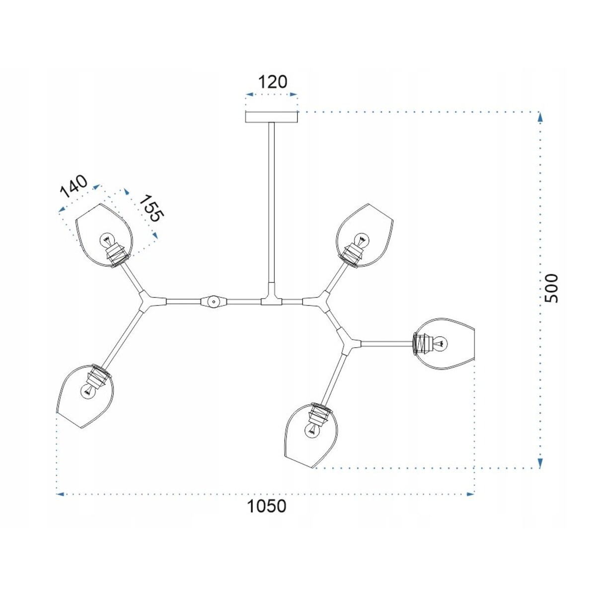 Lampa Sufitowa Nowoczesna Gold 5-Ramienna Złota