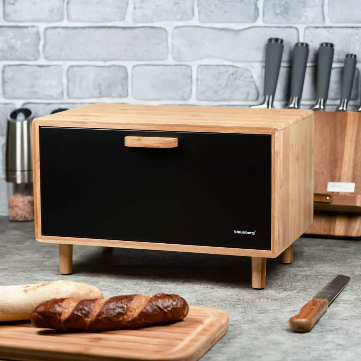 Chlebak bambusowy pojemnik na pieczywo chleb czarny KLAUSBERG