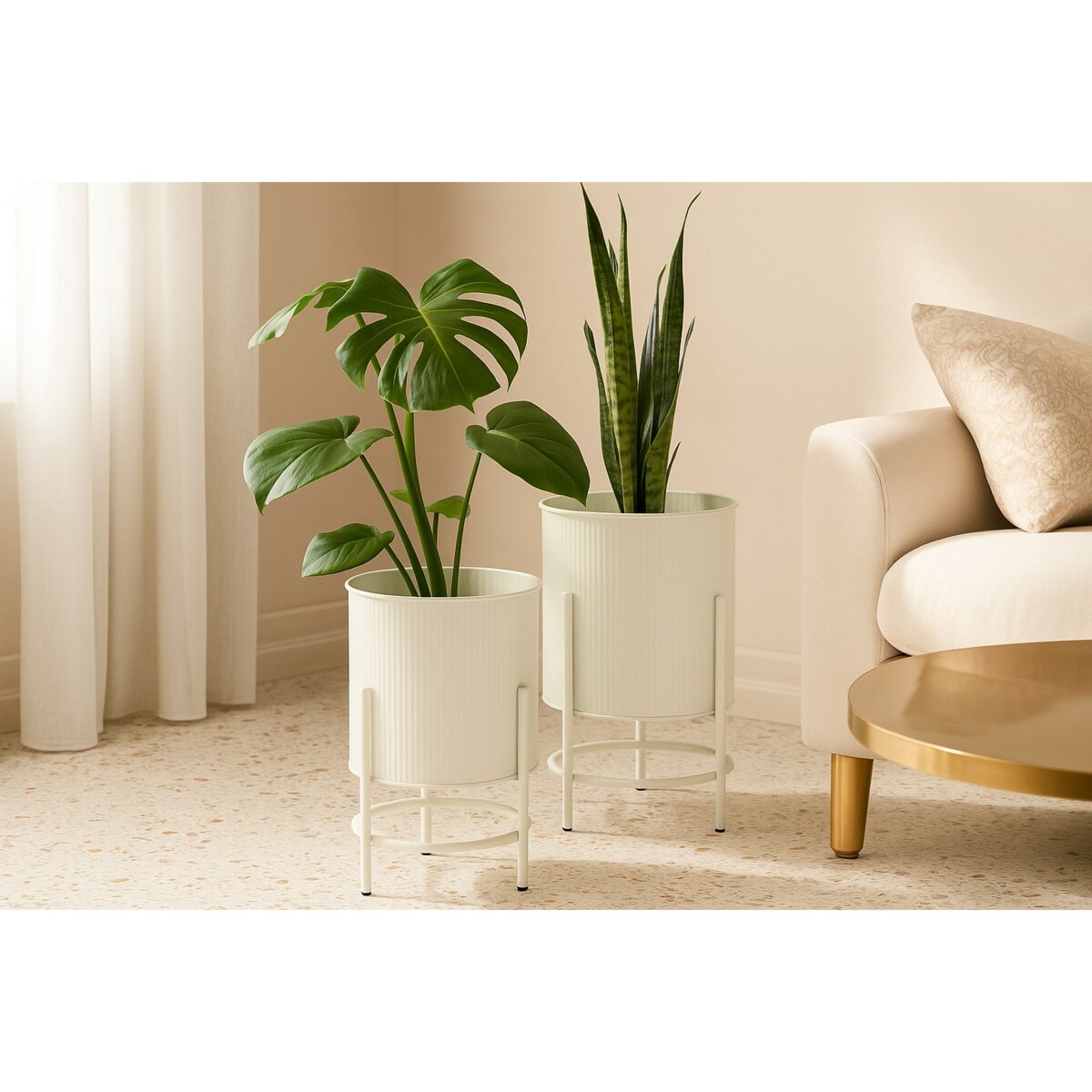 Metalowe osłonki na doniczki OMEE, 2 sztuki, Ø 17 + Ø 20 cm