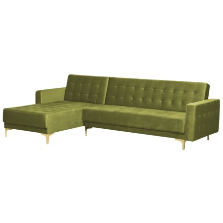 Sofa narożna z otomaną ABERDEEN Zielony Welur Prawostronny