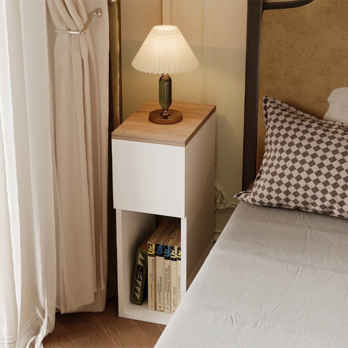 Szafka nocna wąska z szufladą stolik z półką nowoczesny loft sypialni 55 cm