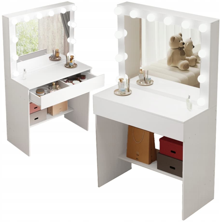 TOALETKA Z LUSTREM LED KOSMETYCZNA MAKIJAŻU WIZAŻU NOWOCZESNA LOFT GLAMOUR