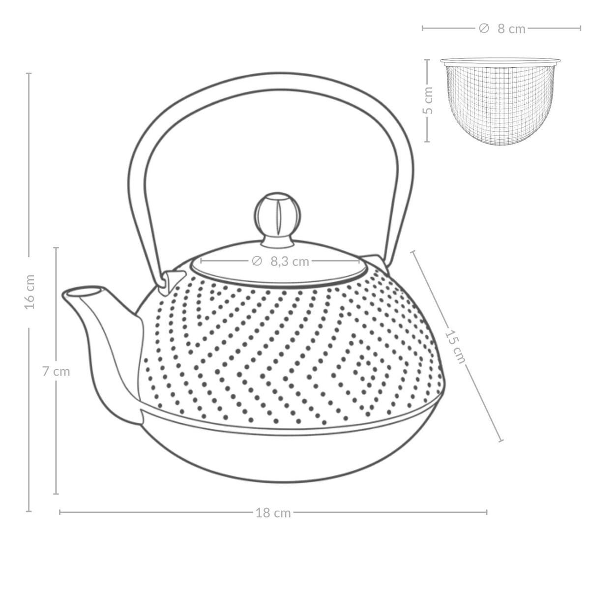 Czajnik żeliwny z zaparzaczem KAMIN, 900 ml