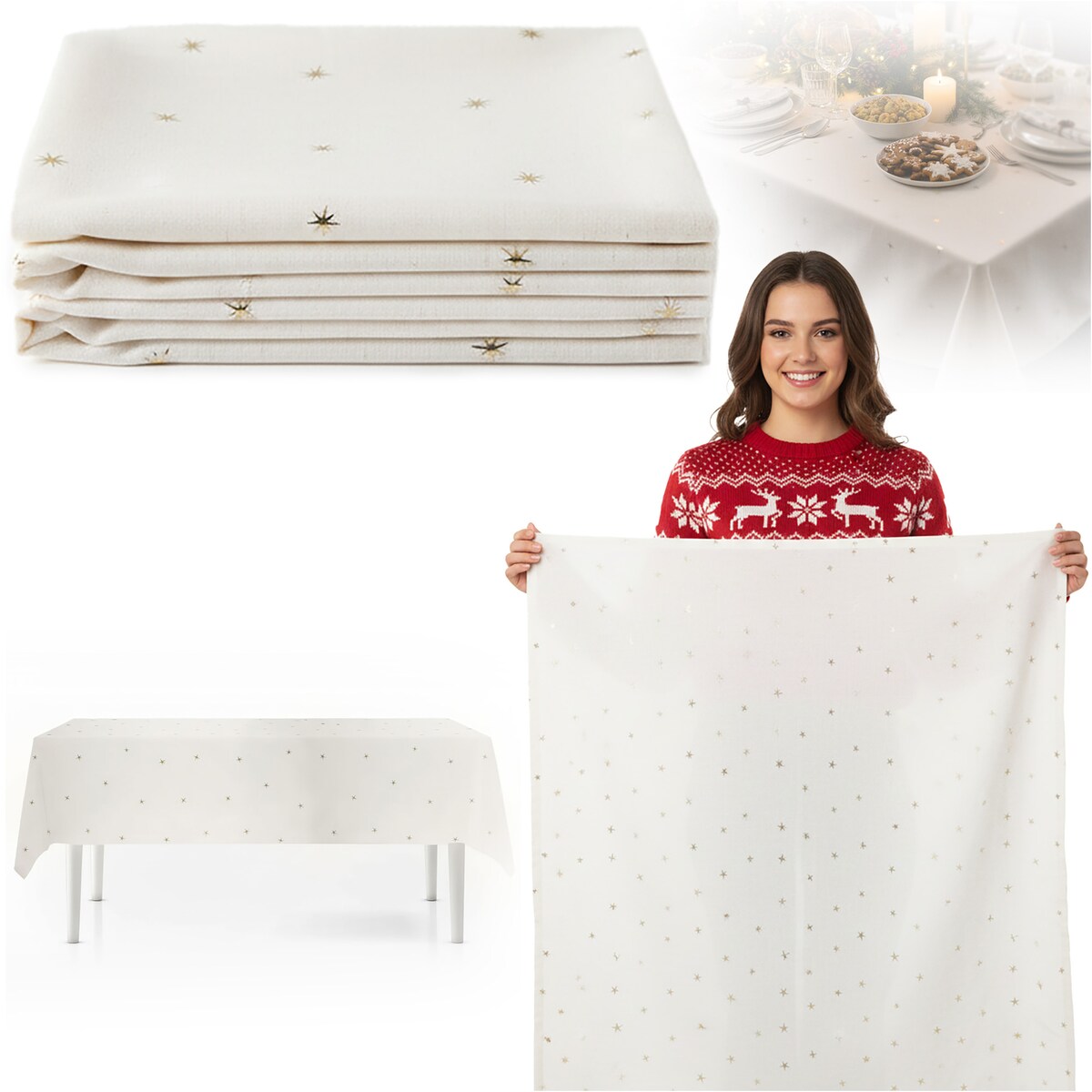 Obrus Świąteczny Na Stół Plamoodporny Dekoracyjny Na Boże Narodzenie 140X240 Złoty