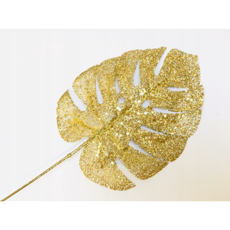 BROKATOWY LIŚĆ anturium ZŁOTY do bukietu dekoracji święta gwiazdka stroik